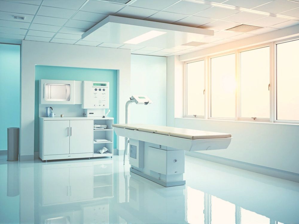 Bright modern hospital health screening suite